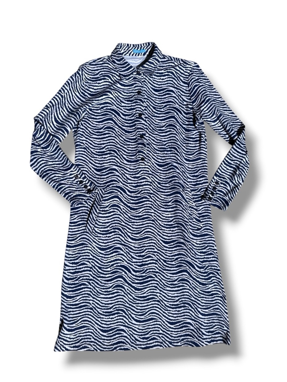 J. McLaughlin Catalina Cloth Navy/White Wave Print Pullover Shirtdress Small - Picture 3 of 12
